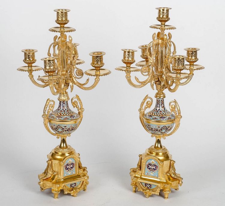 Gilt Bronze and Cloisonné Enamel Fireplace Set, Late 19th Century