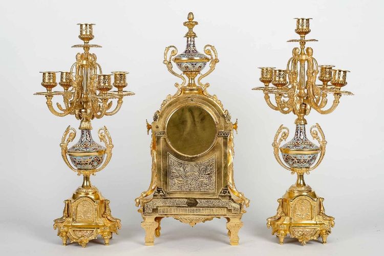 Gilt Bronze and Cloisonné Enamel Fireplace Set, Late 19th Century