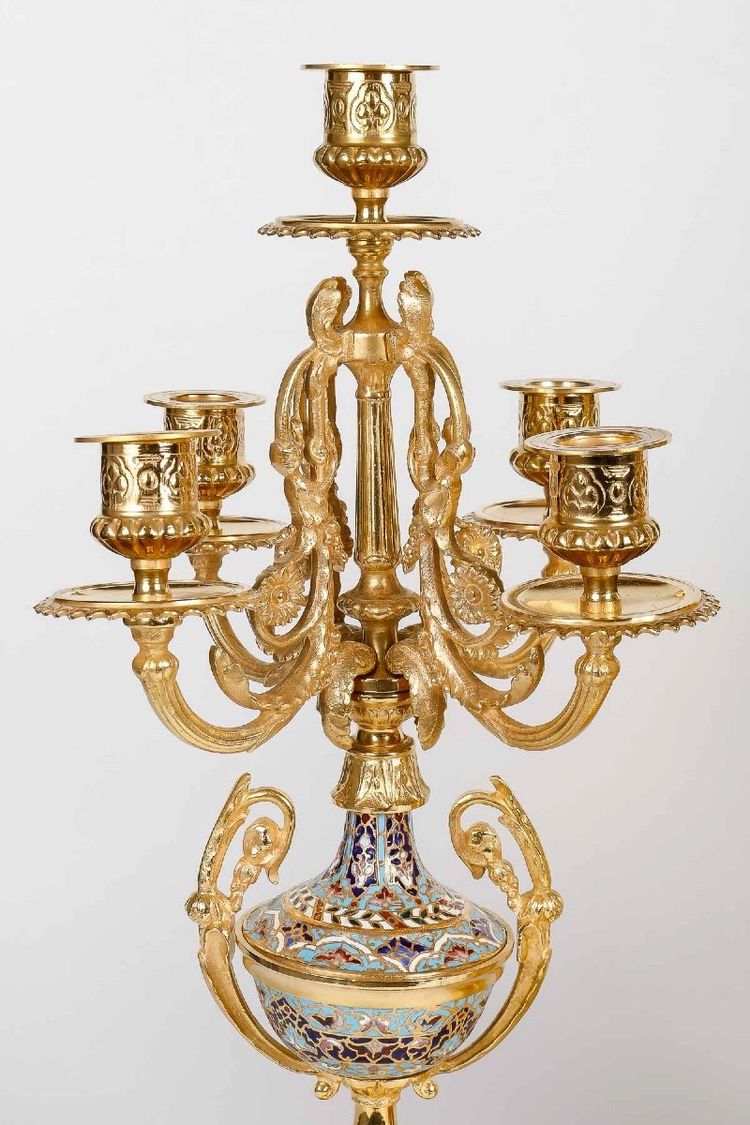Gilt Bronze and Cloisonné Enamel Fireplace Set, Late 19th Century