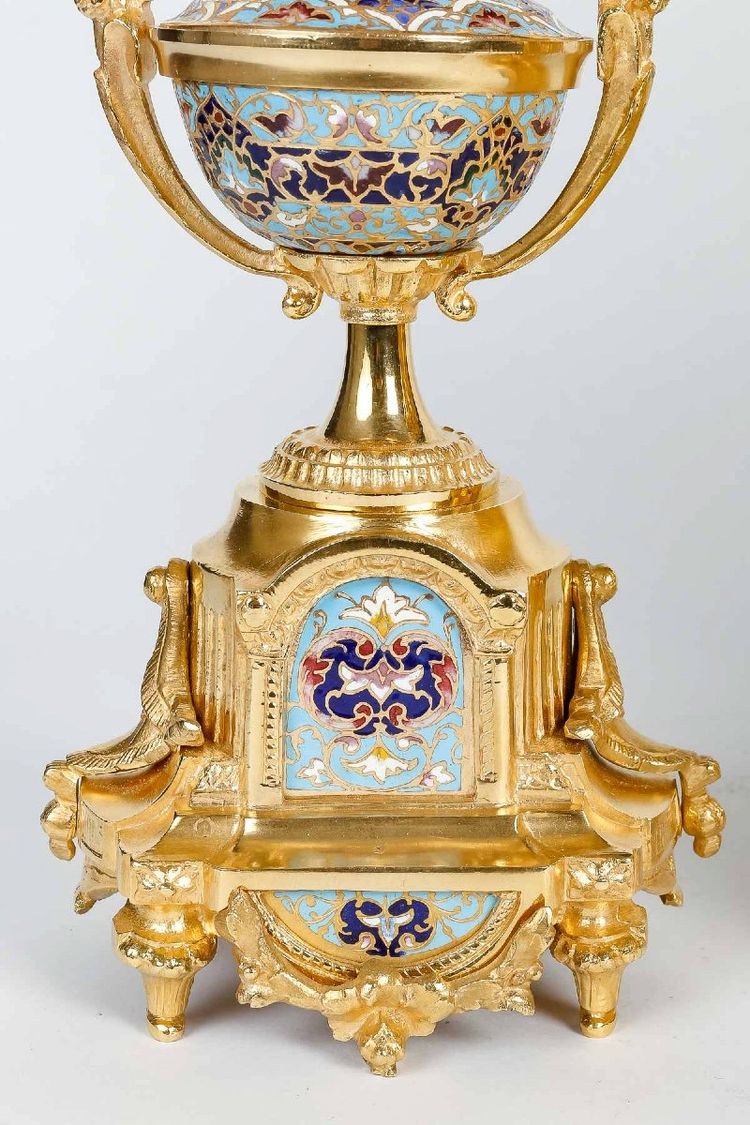 Gilt Bronze and Cloisonné Enamel Fireplace Set, Late 19th Century