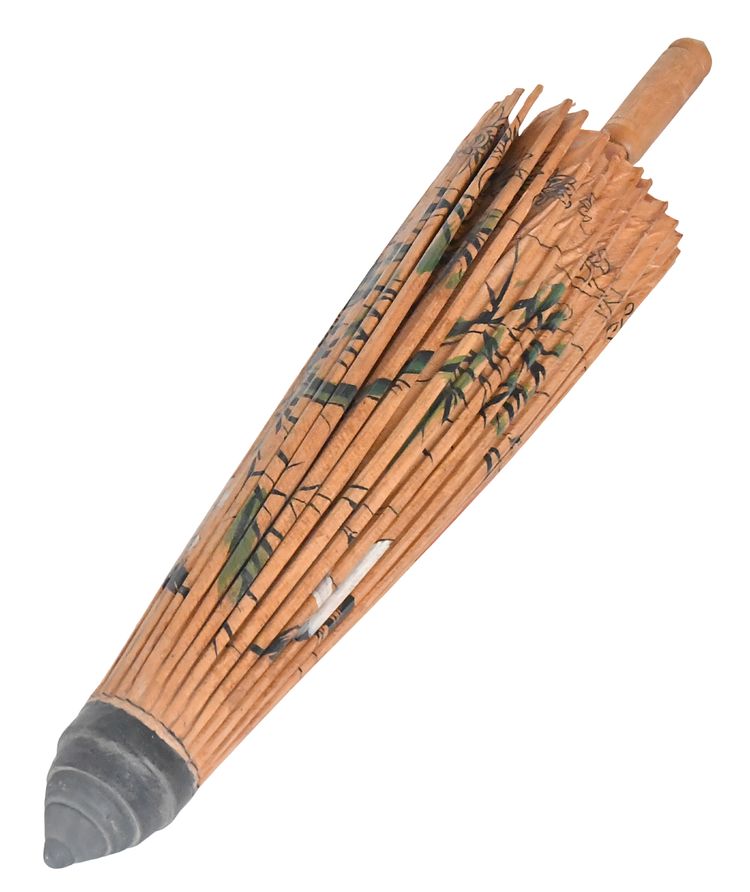 Ombrelle japonaise dit Wagasa vintage en bambou et papier de riz à décor peint de grue
