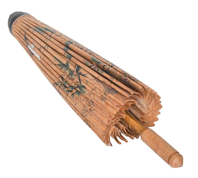Ombrelle japonaise dit Wagasa vintage en bambou et papier de riz à décor peint de grue