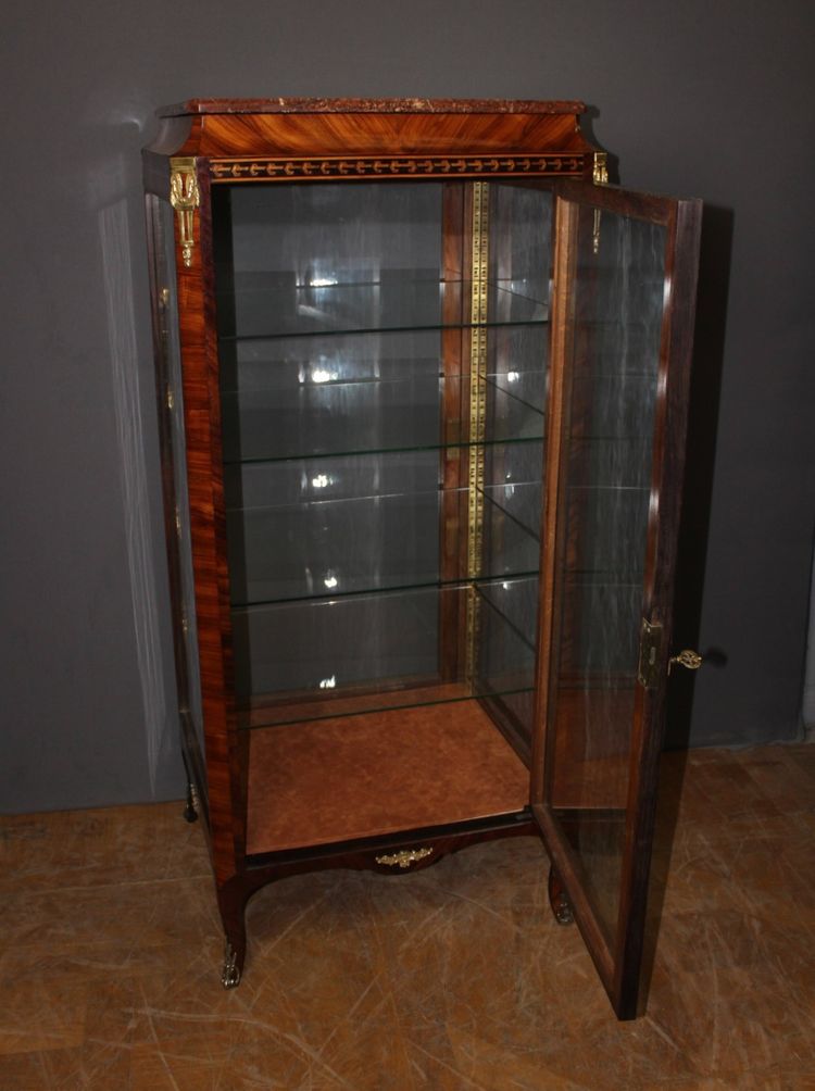 Vitrine Louis XV Quatre Faces Vitrées En Marqueterie Vers 1880