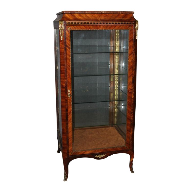 Vitrine Louis XV Quatre Faces Vitrées En Marqueterie Vers 1880