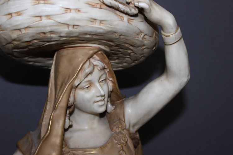 Young Orientalist Woman With Art Nouveau Basket By Royal Dux About 1900