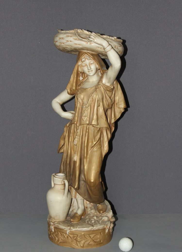 Young Orientalist Woman With Art Nouveau Basket By Royal Dux About 1900