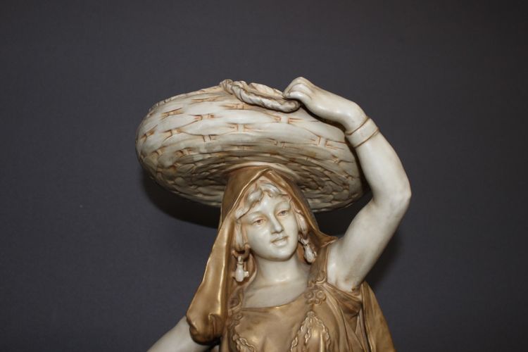 Young Orientalist Woman With Art Nouveau Basket By Royal Dux About 1900
