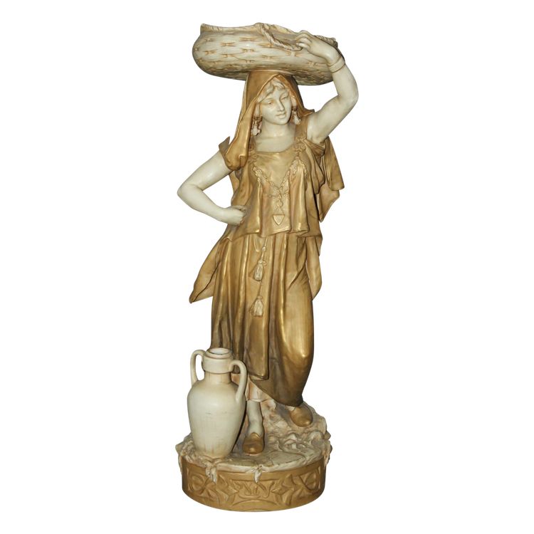 Young Orientalist Woman With Art Nouveau Basket By Royal Dux About 1900