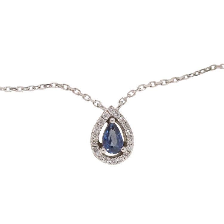 Collier pendentif en or blanc, saphir et diamants