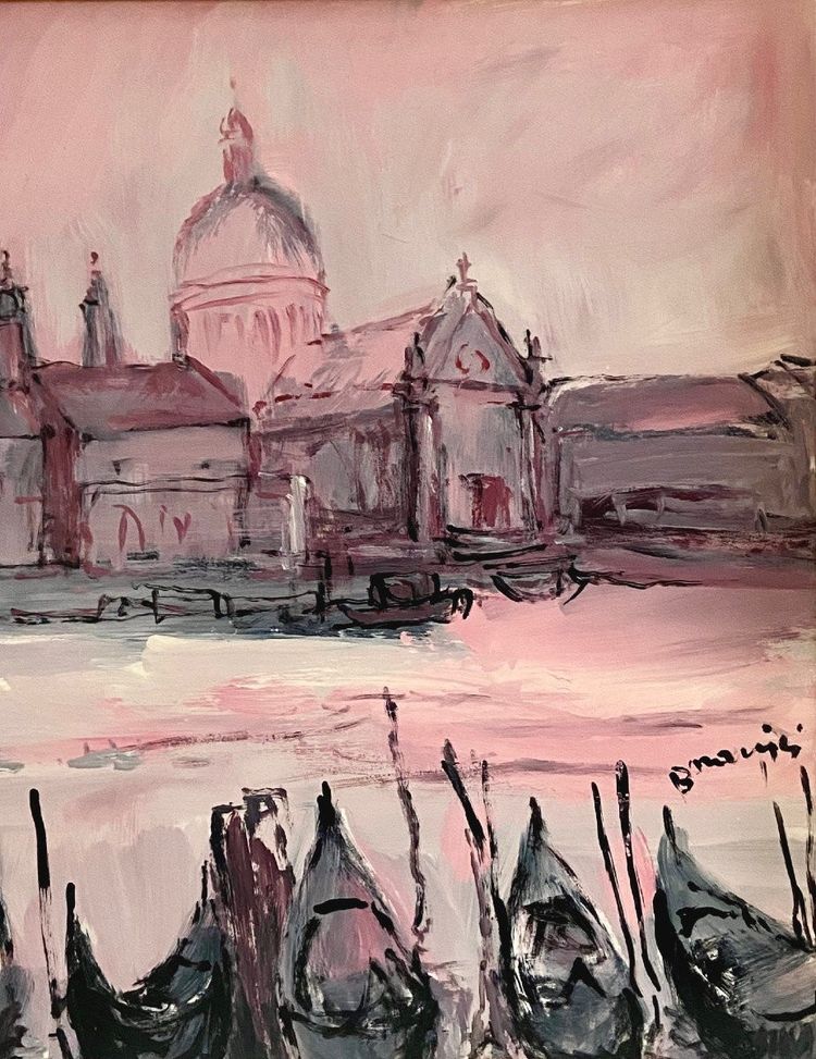 Mario Bonamici (1912-2002), Tableau Vue De Venise Titré "rose De Venise.