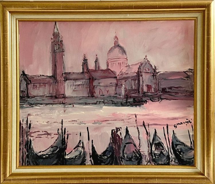 Mario Bonamici (1912-2002), Tableau Vue De Venise Titré "rose De Venise.