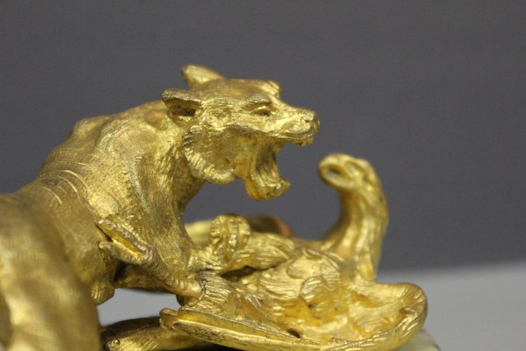 Bronze Gilt, Tiger Attacking Eagle About 1900