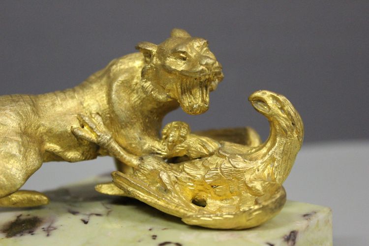 Bronze Gilt, Tiger Attacking Eagle About 1900