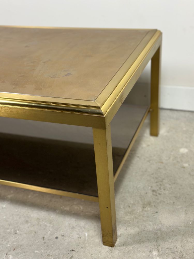 Table basse Hollywood regency en laiton et verre irisé vintage 70'S