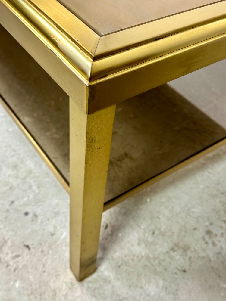 Table basse Hollywood regency en laiton et verre irisé vintage 70'S