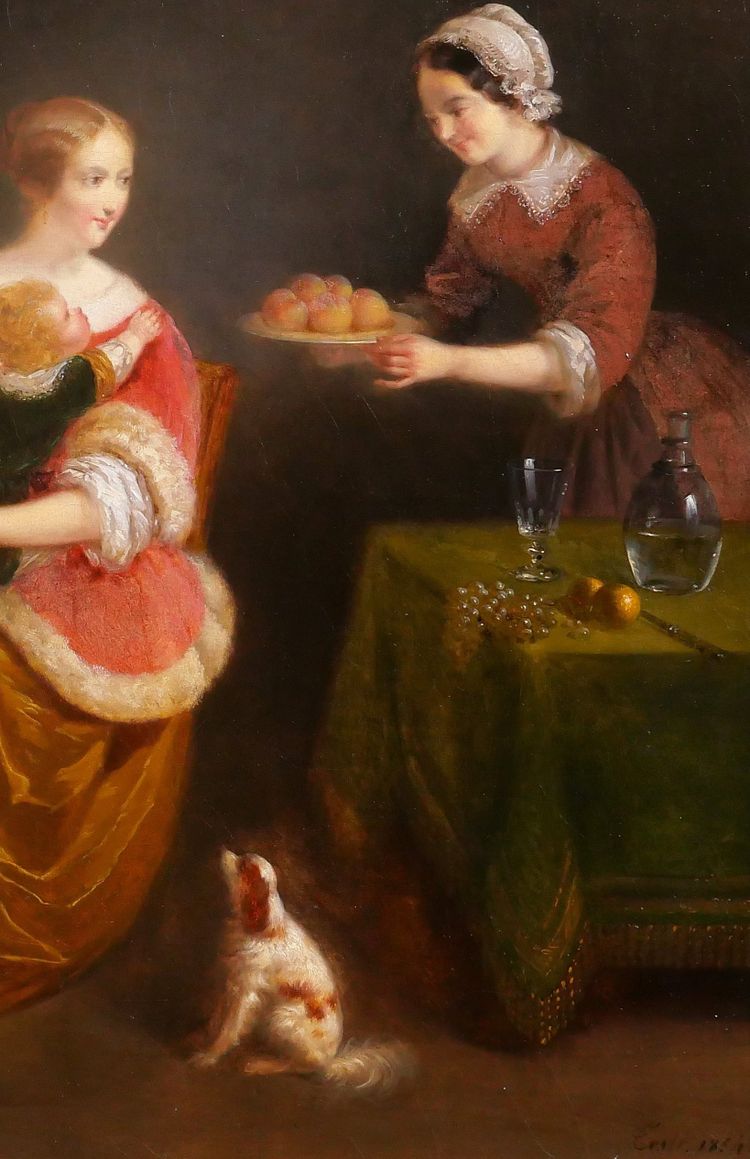 Jean-Auguste TESTE 1807-1886 Scène d'intérieur au chien et à la nature morte, tableau, 1854