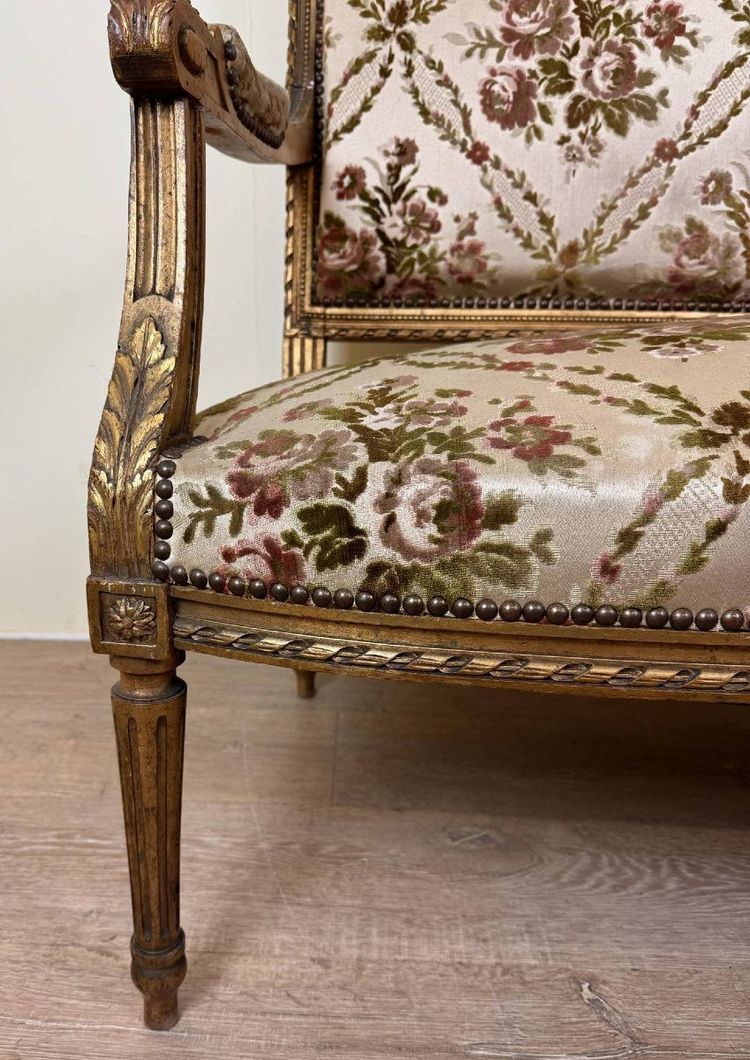 Banquette De Style Louis XVI En Bois Doré