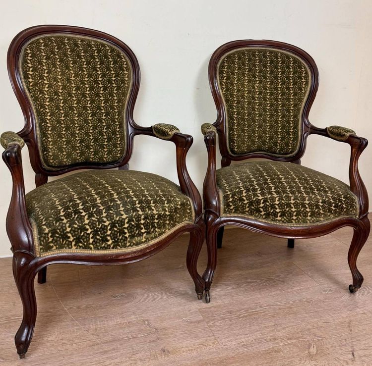 Pair Of Louis XV Style Mahogany Armchairs XIXth Century