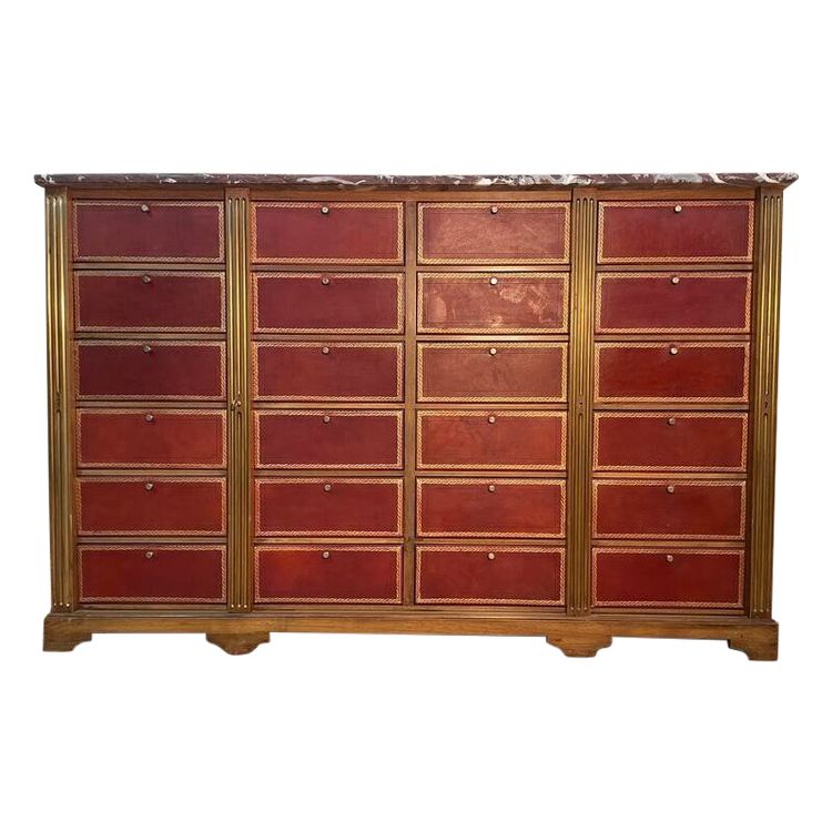 Cartonnier de notaire en acajou et marbre style Napoléon III