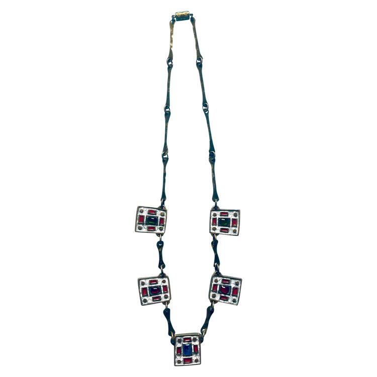 DOMINIQUE PIÉCHAUD (1922-2011). COLLIER EN BRONZE ET ÉMAIL : années 50-60