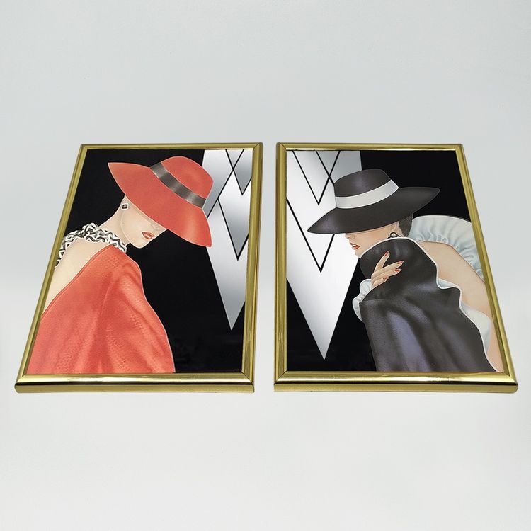 1980s Pair Of Framed Prints "Glam Girl" by Ferraro. 