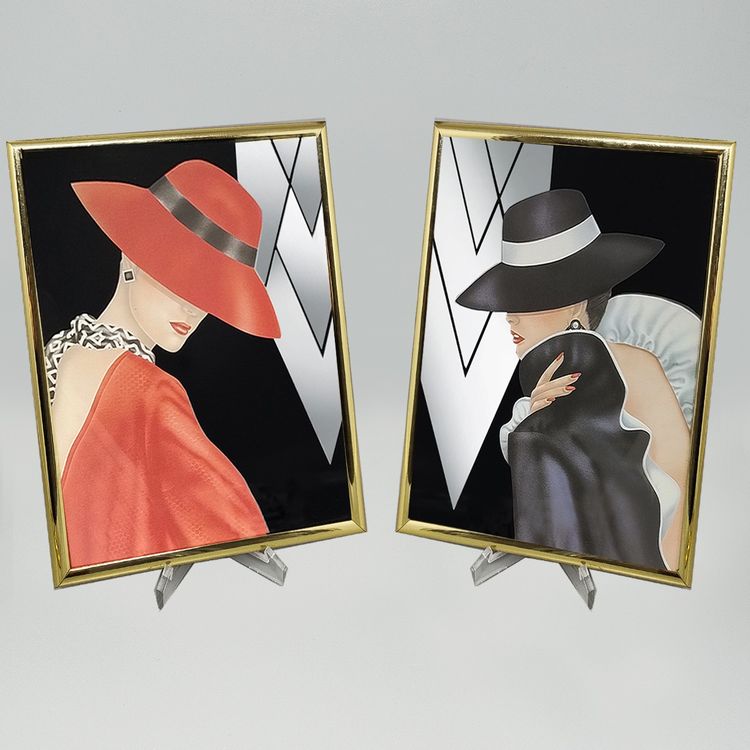 1980s Pair Of Framed Prints "Glam Girl" by Ferraro. 