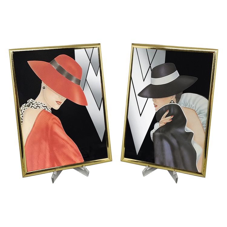 1980s Pair Of Framed Prints "Glam Girl" by Ferraro. 