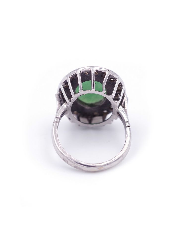 Anello di giada con diamante in oro bianco 18 carati, anello vintage, gioielli usati, taglio brillante