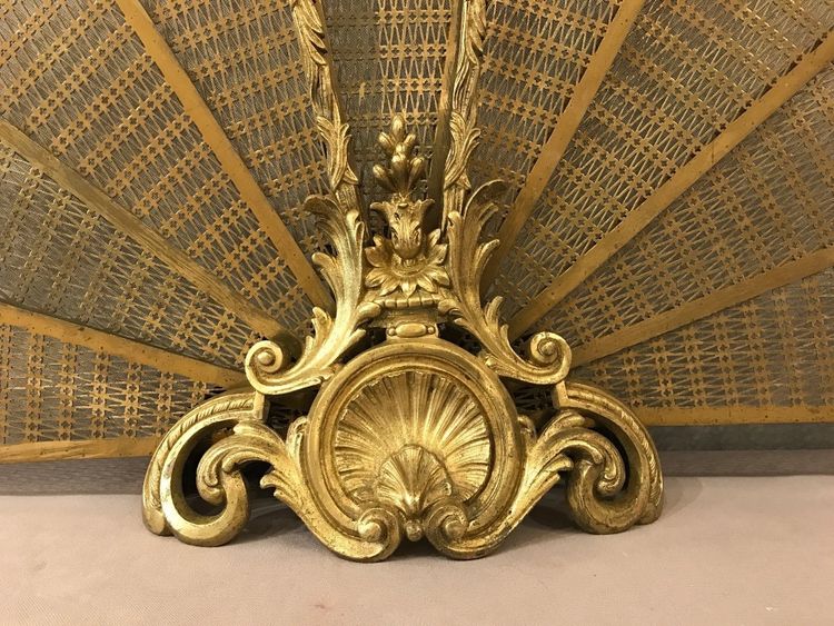 Pare feu de cheminée ancien en bronze et laiton d'époque 19 ème 
