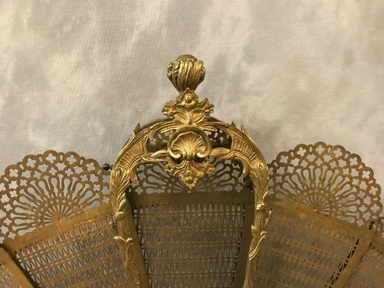 Pare feu de cheminée ancien en bronze et laiton d'époque 19 ème 