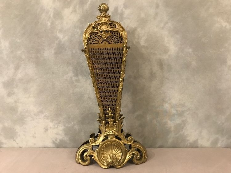 Pare feu de cheminée ancien en bronze et laiton d'époque 19 ème 