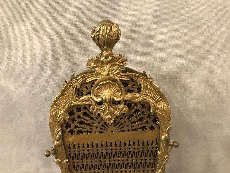 Pare feu de cheminée ancien en bronze et laiton d'époque 19 ème 