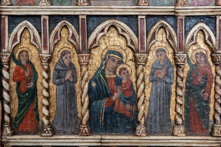 Painted wooden panel Neo-Gothic biblical scene