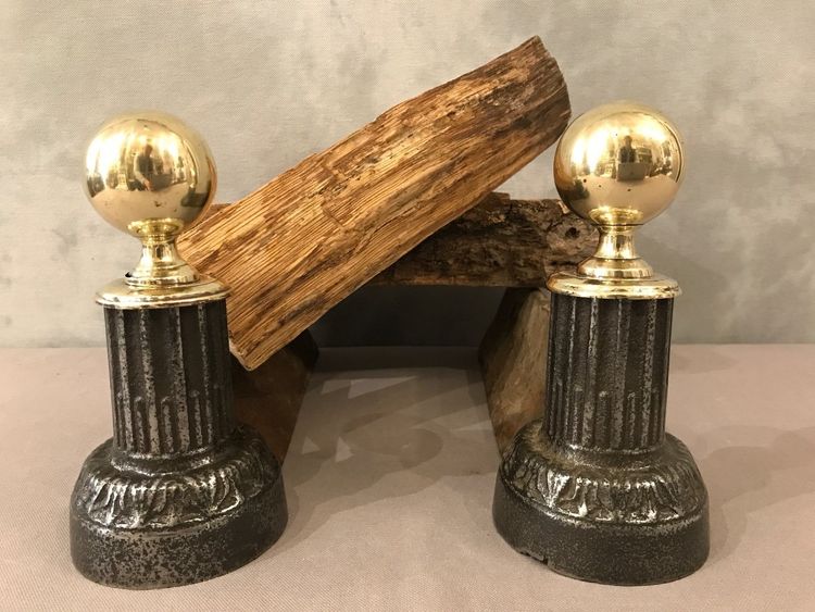 Pair of 19th century cast iron and brass andirons