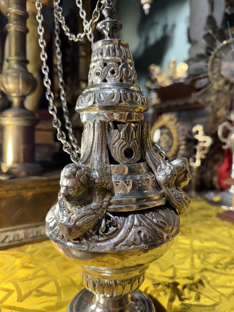 Bruciaincenso in bronzo argentato - XIX secolo