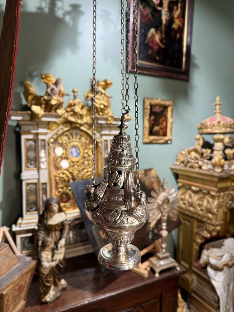 Bruciaincenso in bronzo argentato - XIX secolo