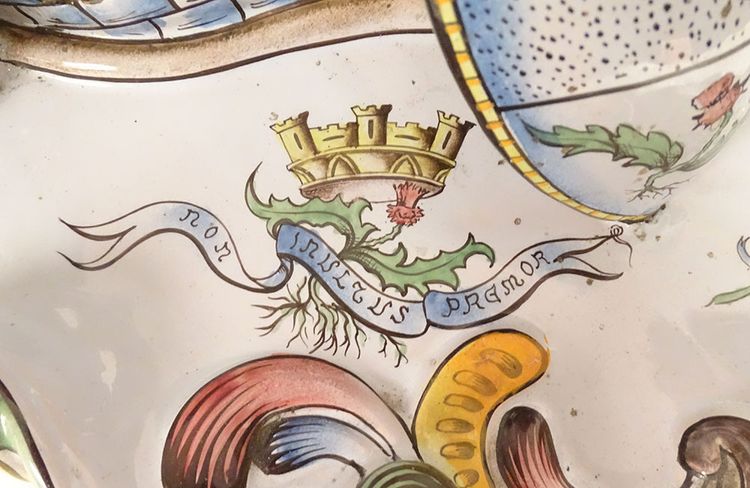 Tintenfass Steingut Saint-Clément Emile Gallé Löwe Heraldik Wappen Nancy XIX.