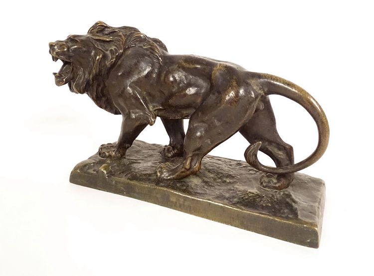 Scultura in bronzo Hippolyte Marius Galy Leone ruggente Animale XIX secolo