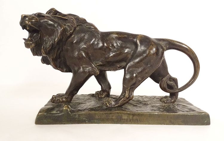 Scultura in bronzo Hippolyte Marius Galy Leone ruggente Animale XIX secolo