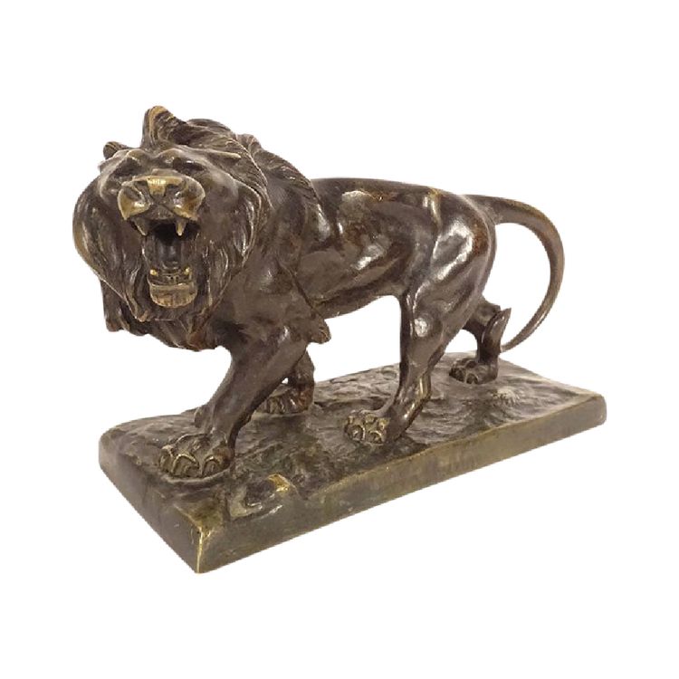 Scultura in bronzo Hippolyte Marius Galy Leone ruggente Animale XIX secolo