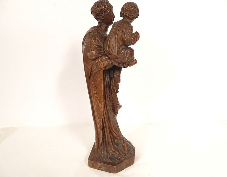 Statua intagliata della Vergine e del Bambino Gesù Legno di bosso 40 cm Fine XVIII secolo