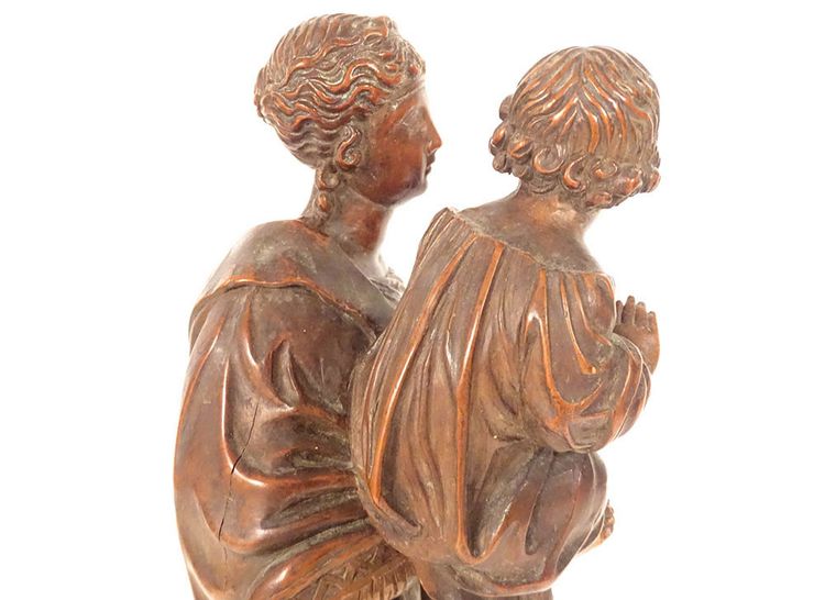 Statua intagliata della Vergine e del Bambino Gesù Legno di bosso 40 cm Fine XVIII secolo