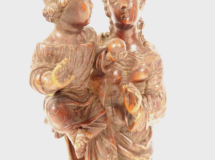 Statua intagliata della Vergine e del Bambino Gesù Legno di bosso 40 cm Fine XVIII secolo