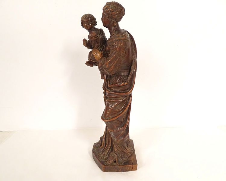 Statua intagliata della Vergine e del Bambino Gesù Legno di bosso 40 cm Fine XVIII secolo