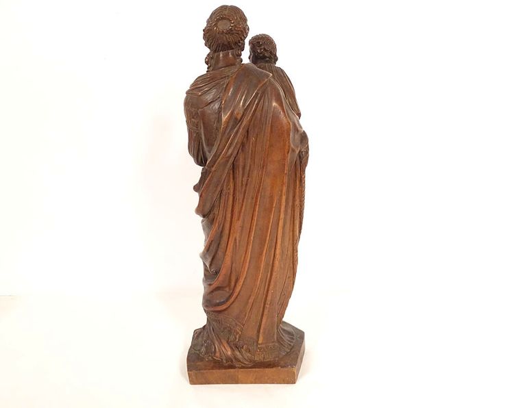 Statua intagliata della Vergine e del Bambino Gesù Legno di bosso 40 cm Fine XVIII secolo