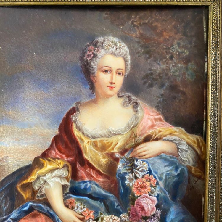 Handgemalte Miniaturen Frauen aus dem 18. Jahrhundert, signiert nach Van Loo