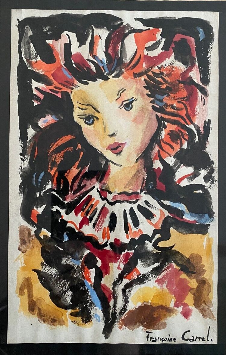 Aquarell auf Papier Porträt einer jungen Frau von Françoise Carrel