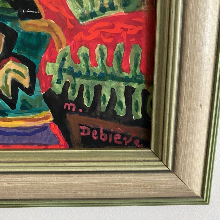 Gouache composition moderne par M. Debiève animaux XXe