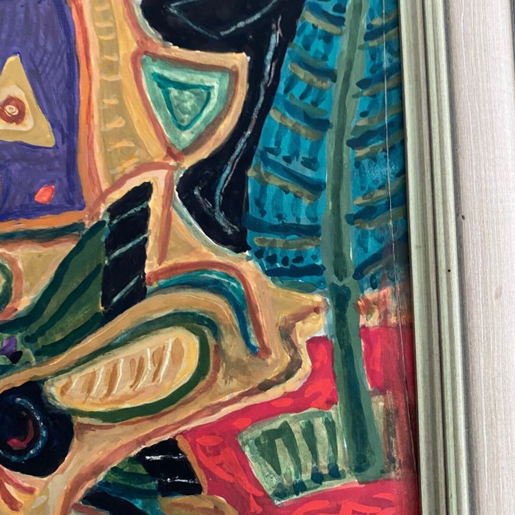 Gouache composition moderne par M. Debiève animaux XXe