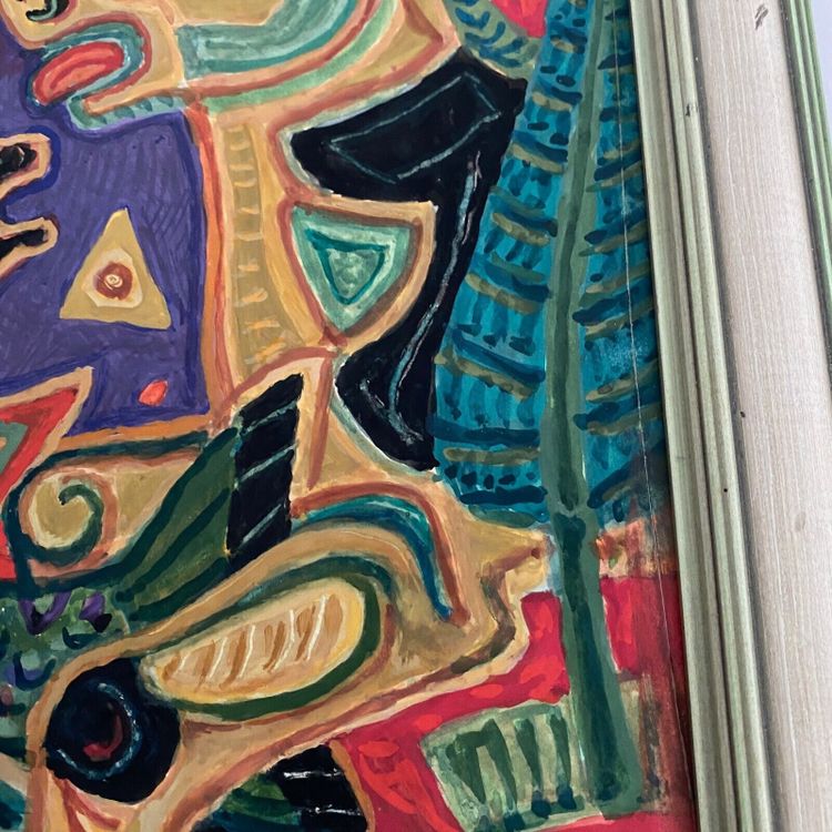 Gouache composition moderne par M. Debiève animaux XXe
